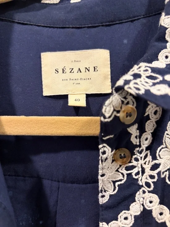 Sezane Navy and White Printed Midi Dress - Picture 3 of 4